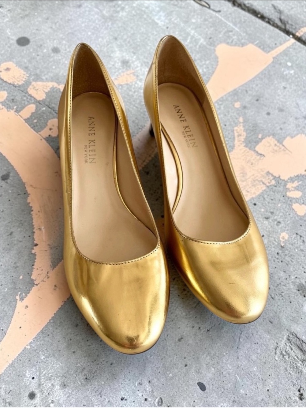 Anne Klein Gold Wedge Shoes with Metallic Finish